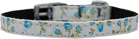 Roses Nylon Dog Collar with classic buckle 3/8" Blue Size 12